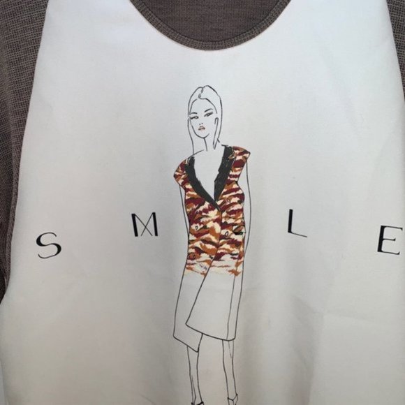 𝅺Zara Beige Top Raglan Sleeves Scoop Neck Graphic Size S - Picture 3 of 4